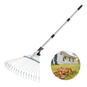 Regulowane metalowe grabie do trawy, 18 zębów, trzonek 82-141 cm