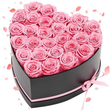 Eternal flowers – 27 preserved roses in a pink heart-shaped box