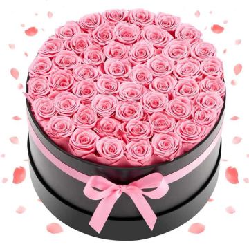 Eternal flowers – 50 preserved roses in a box, pink bouquet