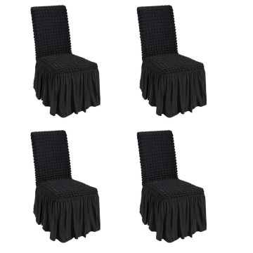 Universal Stretch Spandex Chair Covers with Skirt, 4 pcs, Black