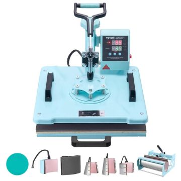 Heat press machine 300x380 mm, 8 in 1, green t-shirts