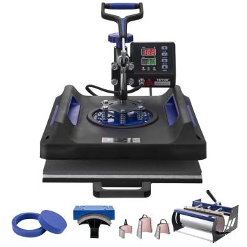 Heat press machine 8in1, 38x38 cm, black and blue t-shirts