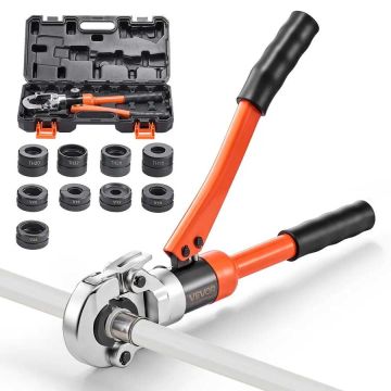 Hydraulic pipe crimping tool with TH and V jaws for PEX, aluminum-plastic and stainless steel pipes
