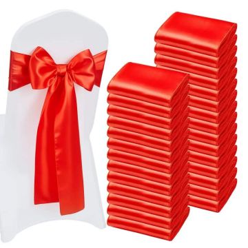 Satin chair sash ribbons, 7 x 108 cm, red, 100 pcs.