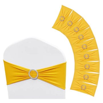 Stretchy spandex chair straps with round buckle, golden yellow, 100 pcs.