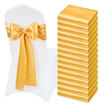 Satin Chair Sashes, 50 pcs, Gold, 7 x 108 inches, Wedding Decoration