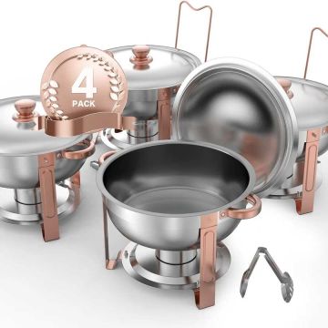 Buffet cutlery set with 4 pans, stainless steel, rose gold
