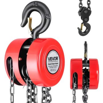 Manual chain hoist 2 t, G70 galvanized chain, 3 m lifting height, red