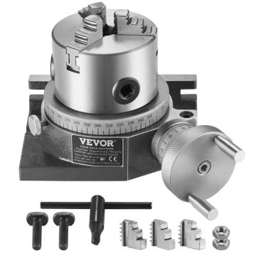Milling rotary table 100 mm with 3-jaw chuck, M10 T-bolts