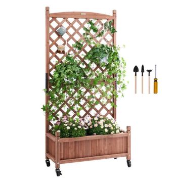 Raised wooden bed with trellis, 76x33x159 cm, outdoor planter for climbing plants