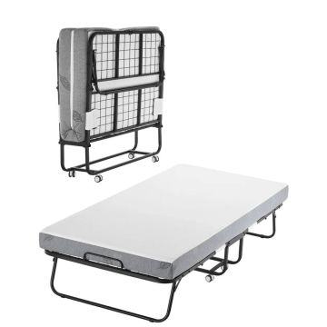 Łóżko składane dwuosobowe z metalową ramą i materacem termoelastycznym o grubości 13 cm, 97x193 cm