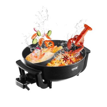 Electric hot pot 5 L, 1360 W, non-stick with glass lid, temperature control, 6-10 persons