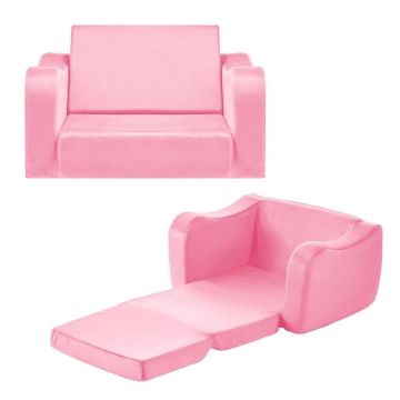 Sofa dziecięca rozkładana 2w1 z podłokietnikami, różowa, m