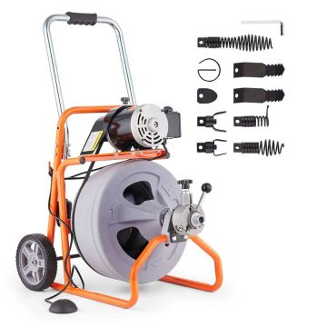 Portable Sewer Cleaning Machine 75ft x 1/2", with auto-feed and foot switch, for 2-4 inch pipes