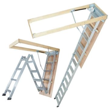 Drabina strychowa aluminiowa składana, do sufitów o wysokości 2,9-3,7 m, udźwig 158,8 kg