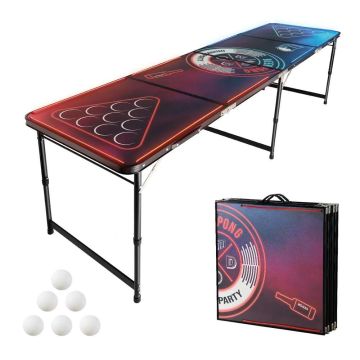 8ft Portable Folding Beer Pong Table with LED and 6 Balls