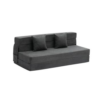 Rozkładana sofa futon 3w1, ciemnoszara, rozmiar queen, z poduszkami i zmywalnym pokrowcem