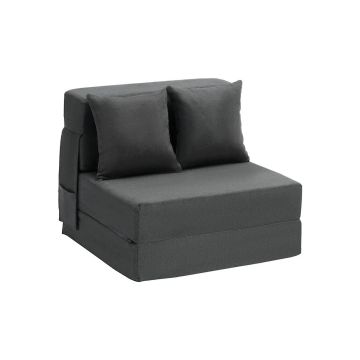 Sofa rozkładana 3 w 1 z poduszkami, ciemnoszara, pojedyncza