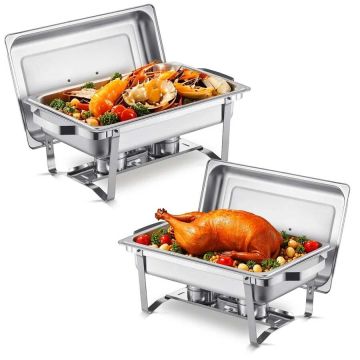 Buffet cutlery set with pans and warmer, silver