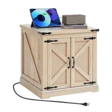 Rectangular PE Rattan Coffee Table with Woven Wood, 24 Inch, with Storage Box and Metal Hinges