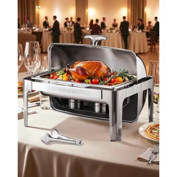 Stainless steel 9 L baking dish with folding top and stand, silver color