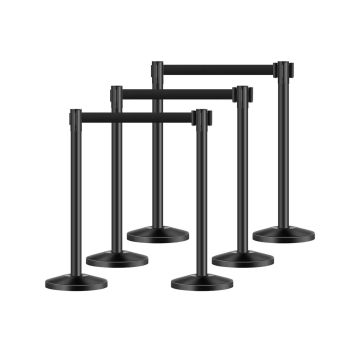 Black carbon steel post with retractable strap, 6 pcs. for barrier