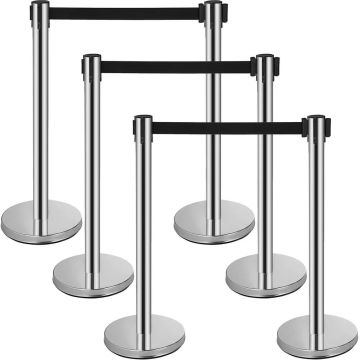 Carbon steel crowd control poles with tape, 6 pcs.