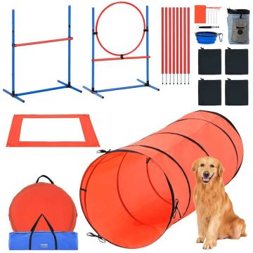 Zestaw do treningu agility dla psów, 5 elementów z przeszkodami i tunelem