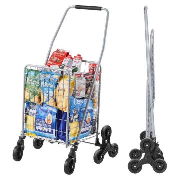 Foldable stair climbing 45 L shopping trolley, silver