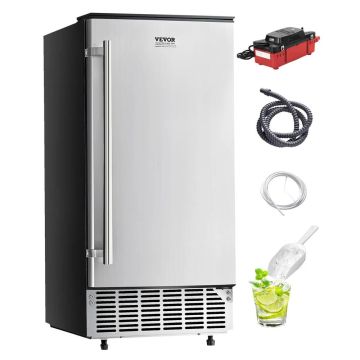 Built-in stainless steel ice maker, 80 lbs/day, with drain pump