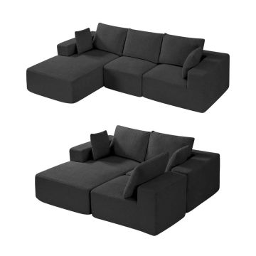 Modułowa sofa narożna w kształcie litery L z szezlongiem, czarny aksamit