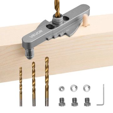 Dowel drilling tool set with drill bits 6.4-9.5 mm, aluminum