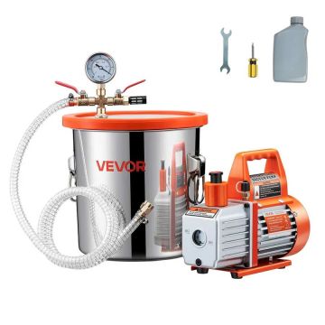 Vacuum chamber 11.36 L with pump, stainless steel, vacuum cleaner with tempered glass lid