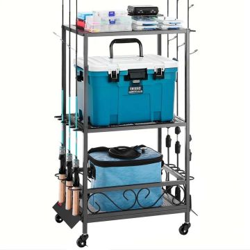 Fishing rod holder 10 pcs., mobile stand with wheels