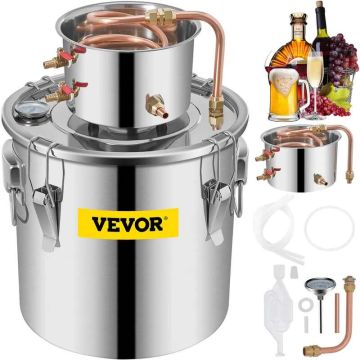 Moonshine still 8.5 gal. (38 L), stainless steel with copper tube and thermometer
