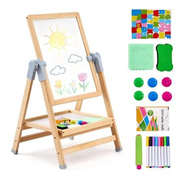 Children's wooden easel 2in1 with magnetic white and chalk board