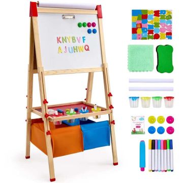 Children's wooden double-sided art easel with white and chalk board