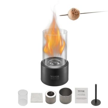 Tabletop metal fireplace 6 inches with alcohol burner and glass, portable