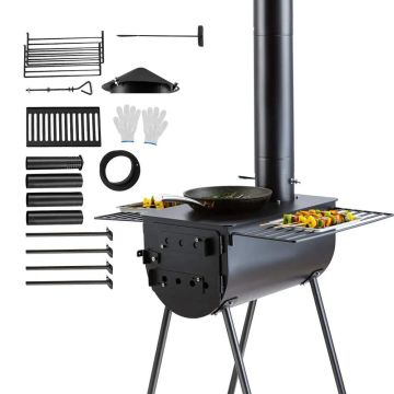 Portable wood-burning stove, alloy steel, 3 m, with chimney pipes