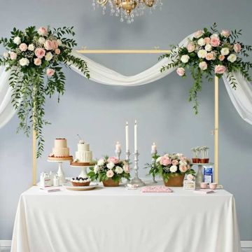 Metal Table Arch Bar Stand, Gold, 13-42 inches high, 28-98 inches long, for decorations
