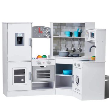 Corner wooden play kitchen for children, with lights and sounds, white