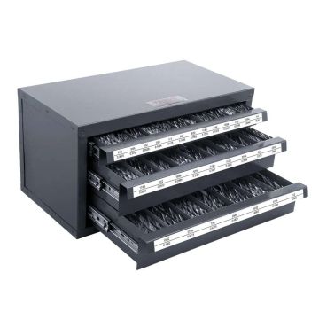 Steel drill bit dispenser cabinet, 3 drawers, for 1.59-12.7 mm drill bits