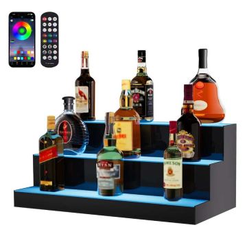 LED Lighted Acrylic Liquor Display Stand, 3 Tier, 24 Inch