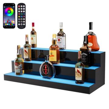 Stojak na alkohol z 3 poziomami i oświetleniem LED, akrylowy, 30-calowa półka barowa