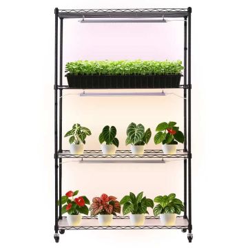 Plant shelf with 4-tier stand and 90 W grow lamp, 150 cm, metal