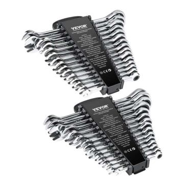 Combination wrench set cr-v steel, 30 pieces, SAE and metric, with holder