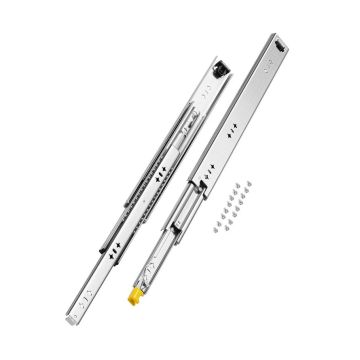 Pair of full-extension drawer slides with lock, 250 lb load capacity, side-mounted, ball bearings, varying lengths (16-60 cm)
