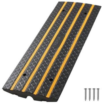 Rubber car ramp springboard, 15 t load capacity, 66 mm height, yellow stripes