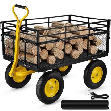 Steel universal garden cart, 635 kg, with removable net, 38.1 cm tires