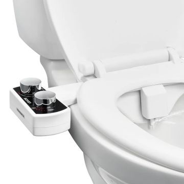 Bidet attachment for toilet seats, dual jets, white